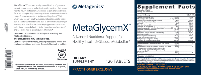 MetaGlycemX (Metagenics) 120ct Label