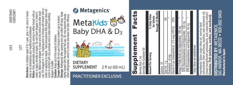 MetaKids Baby DHA & D3 (Metagenics) Label