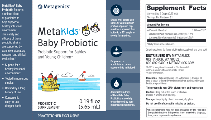 MetaKids Baby Probiotic (Metagenics) Label