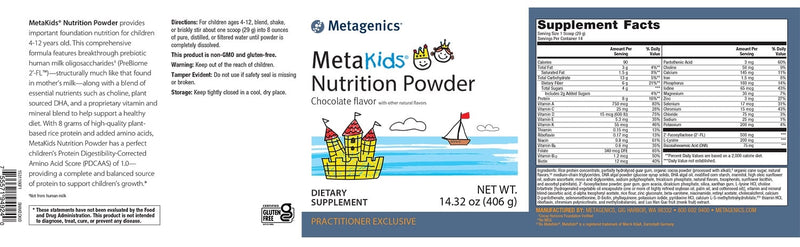 MetaKids Nutrition Powder Chocolate (Metagenics) Label
