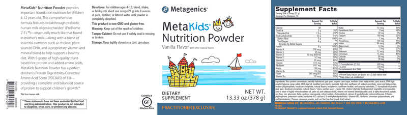 MetaKids Nutrition Powder Vanilla (Metagenics) Label