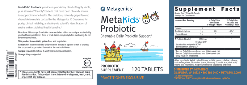 MetaKids Probiotic (Metagenics) 120ct Label