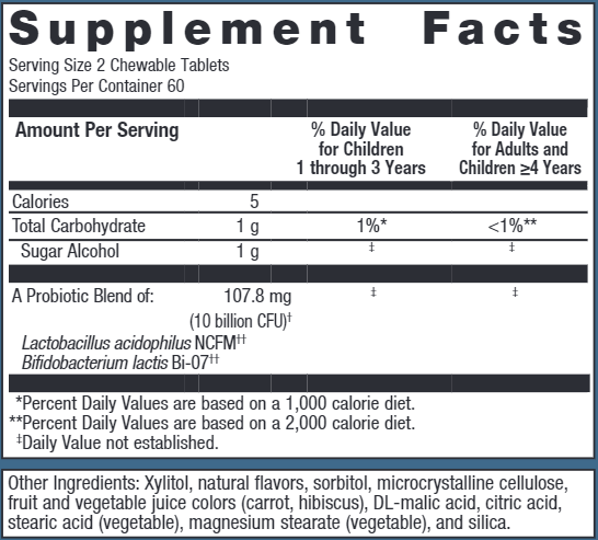 MetaKids Probiotic (Metagenics) 120ct Supplement Facts