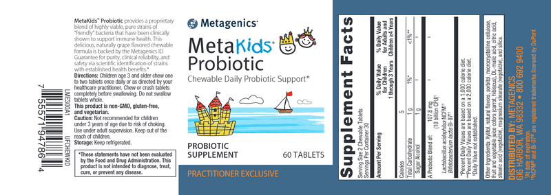 MetaKids Probiotic (Metagenics) 60ct Label