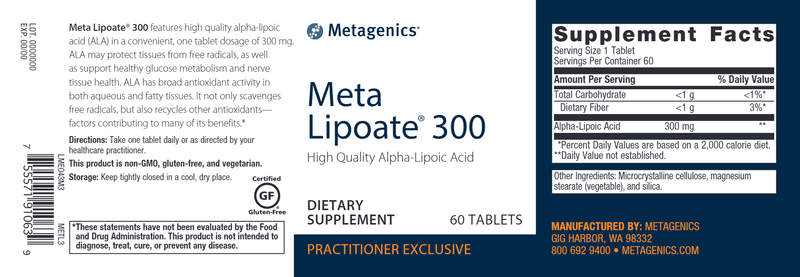 Meta Lipoate (Metagenics) Label