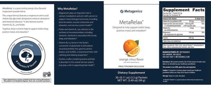 MetaRelax (Metagenics) Label