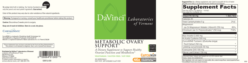 Metabolic Ovary Support DaVinci Labs Label