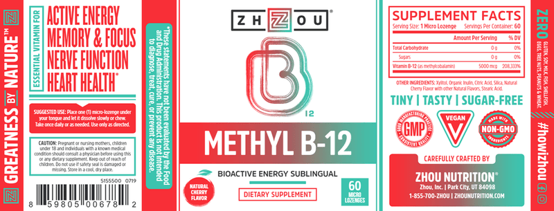 Methyl B12 5000 Cherry (ZHOU Nutrition) Label