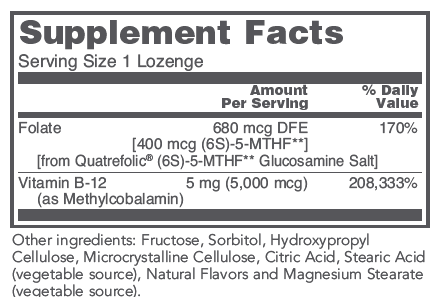 Methyl B12 5000 mcg (Protocol for Life Balance) Supplement Facts