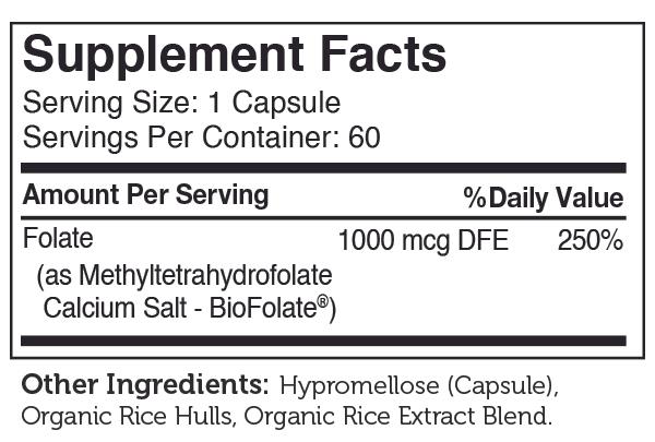Methyl Folate (Advanced Nutrition by Zahler) Supplement Facts