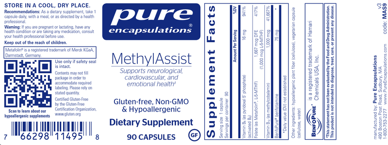 MethylAssist (Pure Encapsulations) label