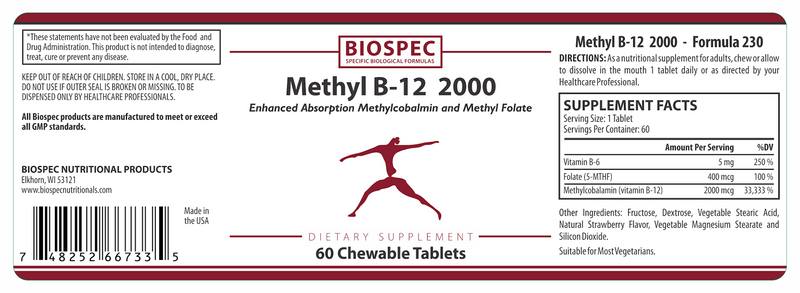 Methyl B-12 2000 (Biospec Nutritionals) Label