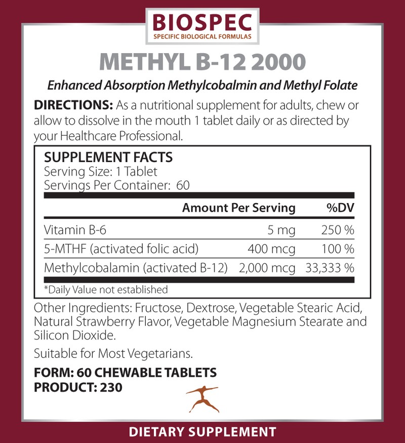 Methyl B-12 2000 (Biospec Nutritionals) Supplement Facts