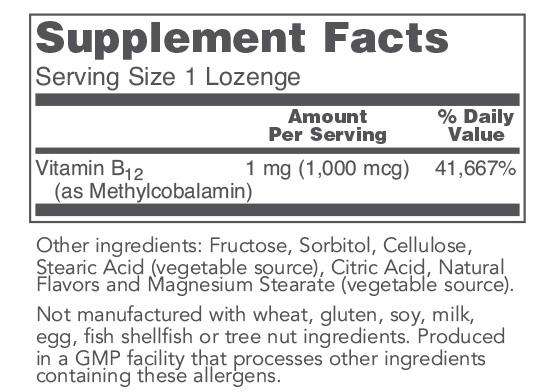 methyl b12 1000 mcg (protocol for life balance) supplement facts