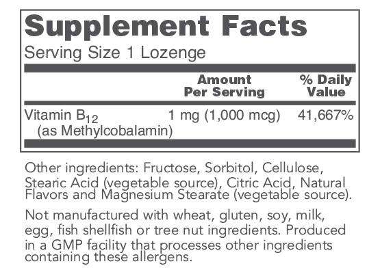 Methyl B12 1000 mcg (Protocol for Life Balance) Supplement Facts