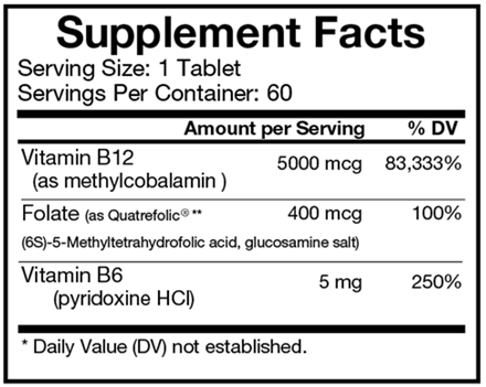 Methyl B12 Plus 5000 mcg (Bio-Design) supplement facts