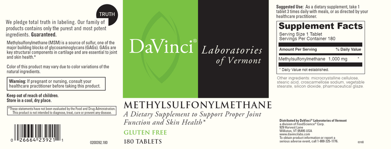 Methylsulfonylmethane DaVinci Labs Label