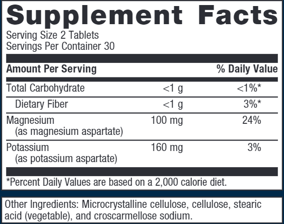 Mg/K Aspartate (Metagenics) Supplement Facts
