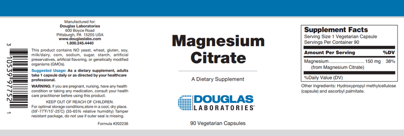 Magnesium Citrate Douglas Labs Label