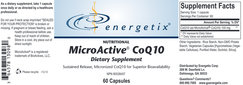 MicroActive CoQ10 (Energetix) Label