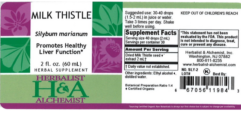 Milk Thistle Extract (Herbalist Alchemist) Label
