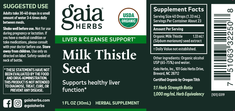 milk thistle seed gaia herbs label