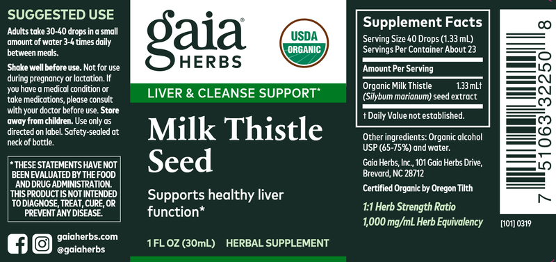 Milk Thistle Seed (Gaia Organics®) (Gaia Herbs) Label