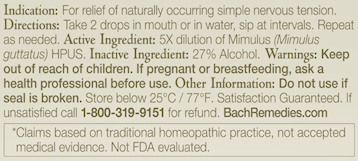 Mimulus Flower Essence (Nelson Bach) Ingredients