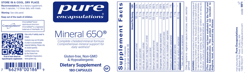Mineral 650 (Pure Encapsulations) label