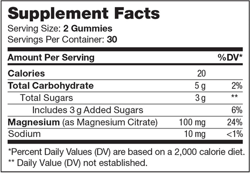 BACKORDER ONLY - Magnesium Gummies - Peach Supplement Facts Label