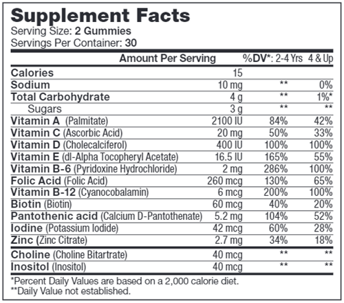 Multi Gummies Supplement Facts Label