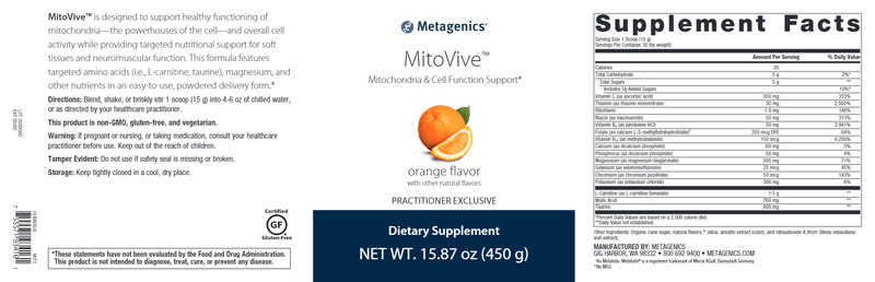 MitoVive (Metagenics) Label