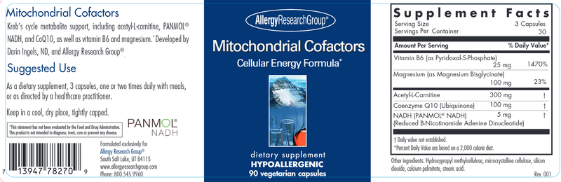 Mitochondrial Cofactors Cellular Energy Formula (Allergy Research Group) label