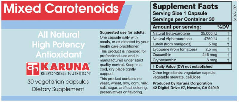 Mixed Carotenoids (Karuna Responsible Nutrition) Label