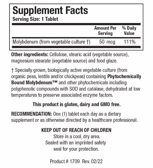 Mo-Zyme (Molybdenum) (Biotics Research) Supplement Facts