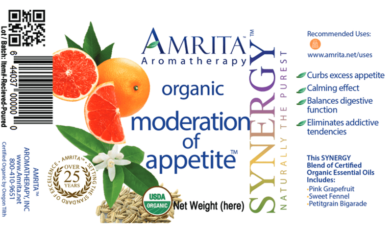 Moderation of Appetite Organic (Amrita Aromatherapy) Label
