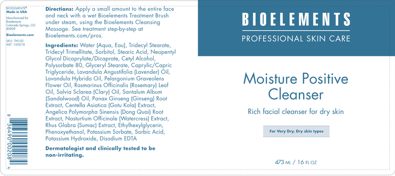 Moisture Positive Cleanser (Bioelements INC) 16oz Label