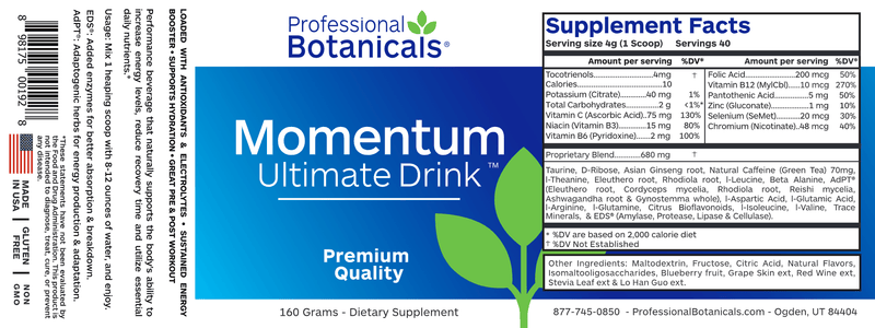 Momentum Ultimate Drink (Professional Botanicals) Label