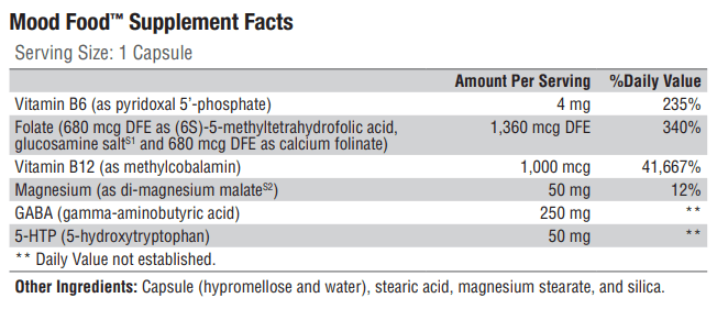 Mood Food (Xymogen) Supplement Facts