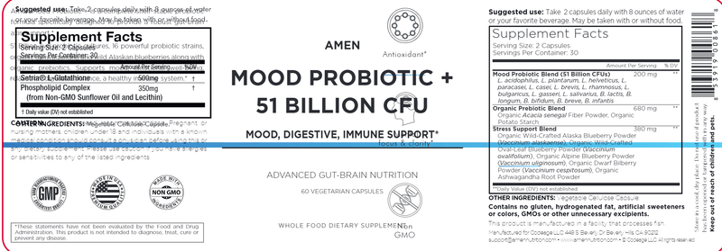 Mood Probiotic + 51 Billion CFU Amen Label