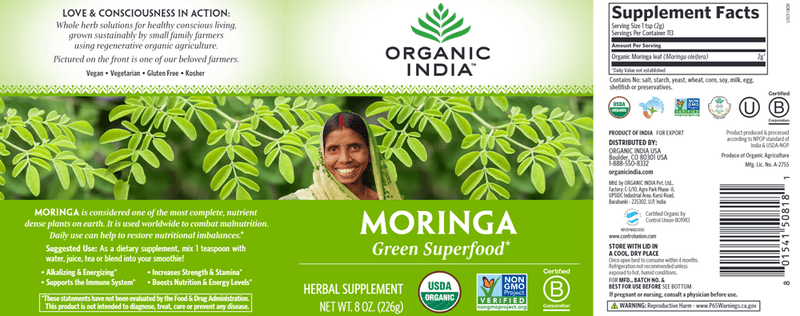 Moringa Leaf Powder (Organic India) Label