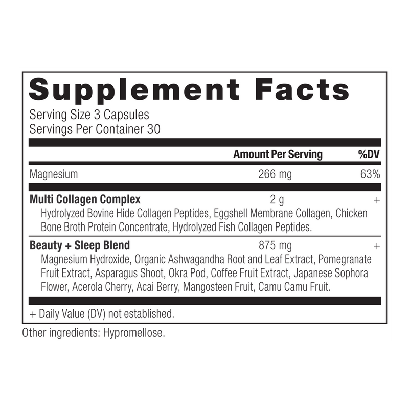 Multi Collagen Peptides Beauty + Sleep (Ancient Nutrition) 90ct Supplement Facts