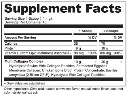 Multi Collagen Protein Strawberry Lemonade (Ancient Nutrition) Supplement Facts