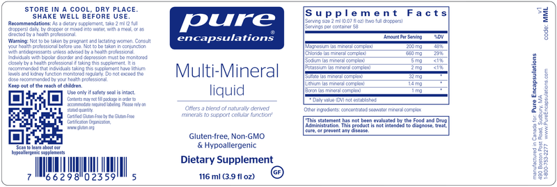 Multi-Mineral liquid Pure Encapsulations label