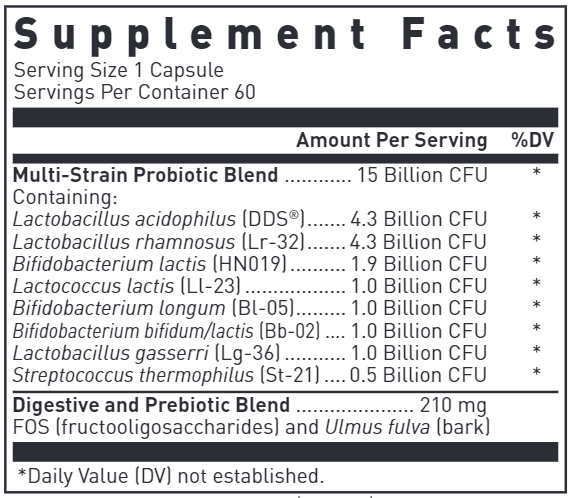 Multi Probiotic 15 Billion Supplement Facts Label