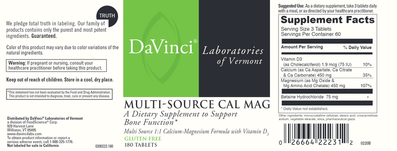 Multi Source Cal Mag DaVinci Labs Label