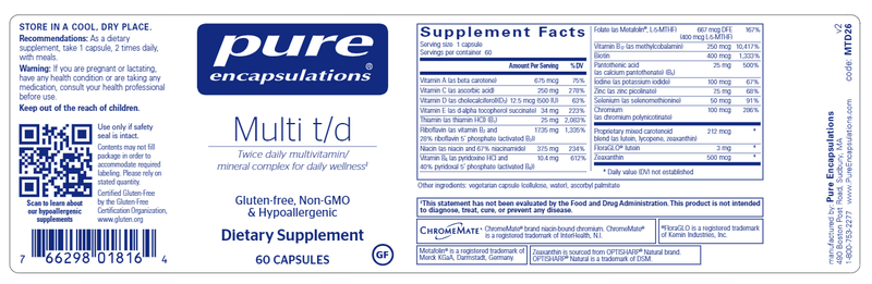 Multi TD 60 caps (Pure Encapsulations) label