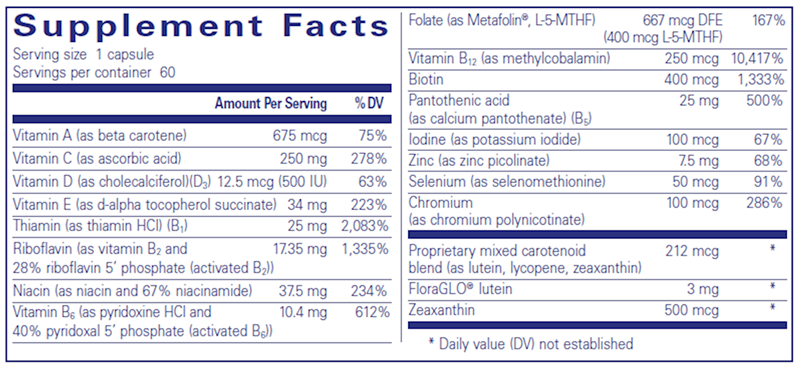 Multi TD 60 caps (Pure Encapsulations) supplement facts