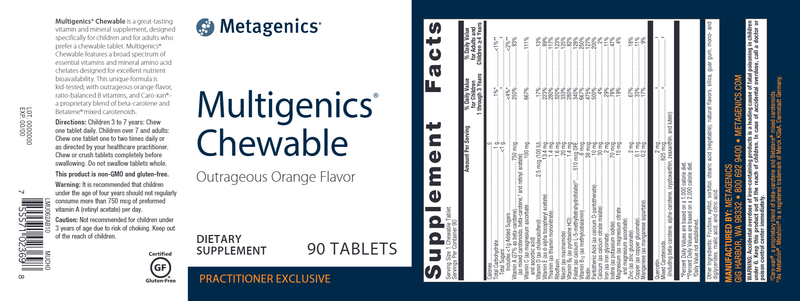 Multigenics Chewable Orange (Metagenics) Label