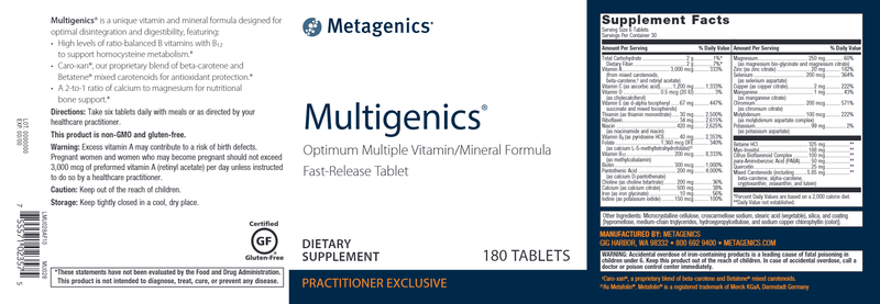 Multigenics (Metagenics) Label